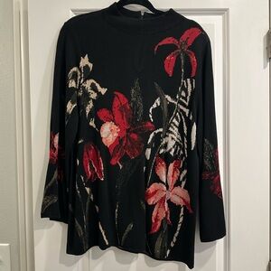 Chico's Black and Red Floral Sweater Large 10/12